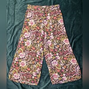Joie Floral Wide Leg Pants - Pink, Green, Black